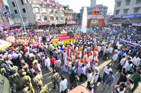 Pilgrim rush at Katra, the base camp of Vaishno Devi shrine, during the Navaratras