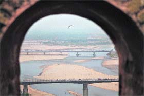 A panoramic view of bridges over the Tawi in Jammu