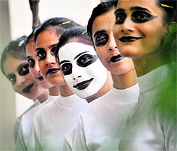 Students get ready for a mime competition during a youth festival in Ludhiana on Wednesday