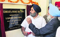 Deputy CM Sukhbir Singh Badal inaugurates the Technology and Product Sale Centre at Punjab Agricultural University in Ludhiana on Wednesday