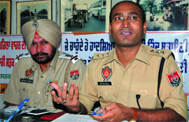 ASP Patil Ketan Baliram addresses mediapersons in Bathinda on Thursday.