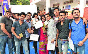 Winners in a jubilant mood on the Haryana Institute of Technology campus.