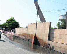 The waterlogged entrance of the police memorial in Jammu.