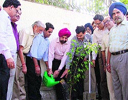 Chief Commissioner, Income Tax, GS Randhawa and Police Commissioner Ishwar Singh initiate a plantation drive at the Income Tax office in Ludhiana on Thursday