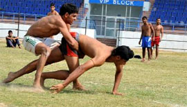 A circle style kabaddi match in progress at the sports stadium in Bathinda on Friday.