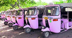 Tuk-Tuk autos parked at a stand in Sector 34, Chandigarh