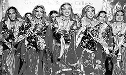 Students perform a folk dance during a zonal festival held at Home Science College, Sector 10, in Chandigarh on Friday