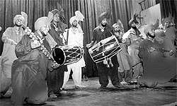 Students take part in a folk intruments competition at DAV College, Sector 10, in Chandigarh on Friday