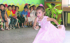 A child participates in a solo dance competition at GMT Public School in Ludhiana on Friday.