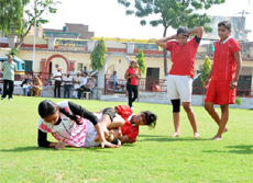 A kabaddi match in progress during the 58th Punjab School Games being held in Bathinda.