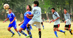 Players in action during the Kargil Martyr Jaideep Bhandari Memorial Football Tournament in Dehradun on Saturday.
