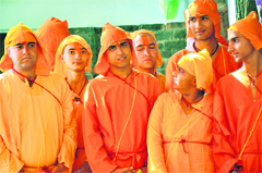 Boys from the Kashmiri Pandit community participate in Yegnopavit ceremony in Jammu on Saturday.