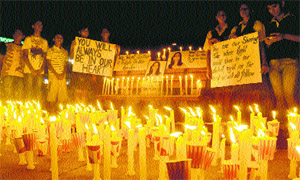 Monicas kin hold a candlelit vigil seeking justice for her, at Sector 17 in Chandigarh on Sunday. 