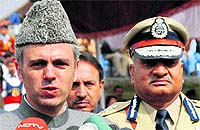 Chief Minister Omar Abdullah talks to mediapersons during the Police Commemoration Day function in Srinagar on Sunday