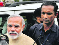 Gujarat Chief Minister Narendra Modi after a meeting with RSS top brass in Nagpur on Sunday.