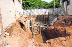 The construction sight where the wall caved-in at Sector 18, Chandigarh. Tribune photo: Manoj Mahajan