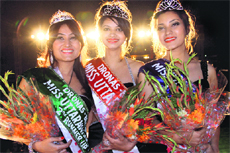 Winners of Miss Uttarakhand Contest Priya Jain (centre), first runners-up Kritika (right) and second runners-up Jasmine.
