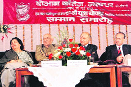 Yash Chopra with his wife sitting on the dais during a function organised by Doaba College to honour him a few years ago.