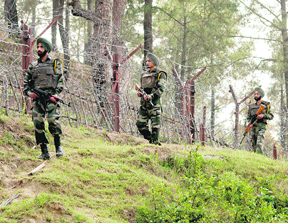 Army men patrolling the LoC in the Rajouri sector.