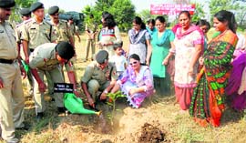 Chavvi Dhaliwal, the wife of Gurjant Singh Dhaliwal, Commandant 94 Battalion, launches a plantation drive in Jammu.