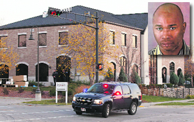 A police car guards the Azana Salon and Spa at Brookfield in Wisconsin, US; and (inset) the shooter, Radcliffe Franklin Haughton.