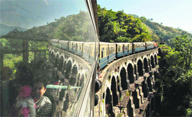 A special holiday toy train on the Kalka-Shimla UNESCO World Heritage Railway Track in Shimla. 