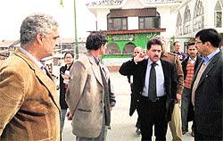 SMC Commissioner Dr GN Qasba along with other officials at the Hazratbal shrine to take stock of arrangements ahead of Eid-ul-Adha