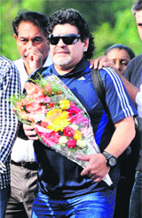 Diego Maradona arrives in Kannur on Tuesday. 
