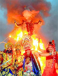 Ramlila artistes at the Sector 17 Parade Ground in Chandigarh on Wednesday