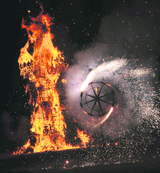 An effigy of Ravana goes up in flames on Dasehra in Dharamsala on Wednesday.