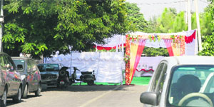 A marriage pandal in the middle of a road in Jammu. T