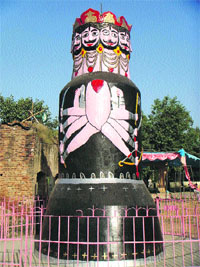 A statue of Ravana who is worshipped by people at Payal town. 