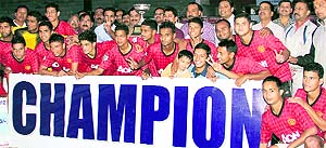 The Uttarakhand Police football team that won the Dehradun District Super Football League in Dehradun on Thursday