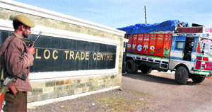 A truck exits the Salamabad LoC trade centre at Uri in Baramulla district. 