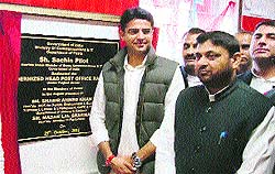 Minister of State for Information Technology and Communication Sachin Pilot at the inauguration of a modern post office in Rajouri on Thursday