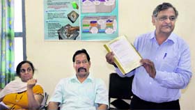 Dr PL Garg, Executive Director, State Health System, Resource Centre, Chandigarh, addresses a press conference in Jalandhar on Thursday.