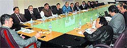 Chief Minister Omar Abdullah (L) at a meeting with officials of oil companies