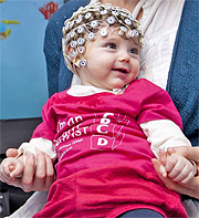 A babys brain being monitored.