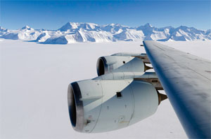 NASAs DC-8 flying laboratory passes Antarcticas tallest peak, Mount Vinson (4,892 meters), during a flight over the continent to measure changes in the ice sheet and sea ice in this NASA handout photo released on Wednesday. The flight is part of NASAs Operation IceBridge, a multi-year airborne campaign to monitor changes in Earths polar ice caps in both the Antarctic and Arctic. Mount Vinson is located in the Sentinel Range of the Ellsworth Mountains in Antarctica.