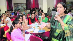 A resource person addresses a workshop on formative assessment being organised by the CBSE at Police DAV Public School in Jalandhar on Friday.