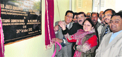 Medical Education Minister RS Chib, political adviser to CM Mubarak Gul and MLA Shamima Firdous at the inauguration of an attendants' inn at SMHS hospital in Srinagar on Friday. A Tribune photograph