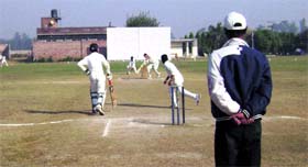 Players in action during the Ludhiana Sahodaya School Complex Cricket Tournament in Ludhiana on Friday.