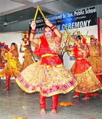 Students present a dance item during the graduation ceremony at Guru Nanak International Public School in Ludhiana on Friday.