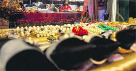 Pearl jewellery at display an exhibition in Ludhiana on Friday.