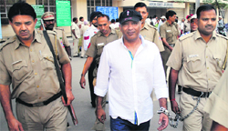 Drug racket accused Raja Kandola comes out of a Jalandhar court on Friday. Tribune photo: Malkiat Singh