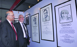 H.E. Harald Sandberg, Swedish Ambassador to India (R) and Managing Director, DMRC, Mangu Singh (L) at the inauguration of the Nobel Memorial Wall at the Rajiv Chowk Metro station in New Delhi on Saturday.