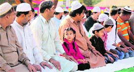 Prayers being offered on Eid-ul-Azha in Jammu on Saturday.