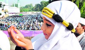 Muslims offer prayers on the occasion of Id-ul-Zuha in Patiala on Saturday.