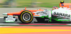 Force Indias Nico Hulkenberg of Germany scorches BIC during the third practice session on Saturday.  AFP