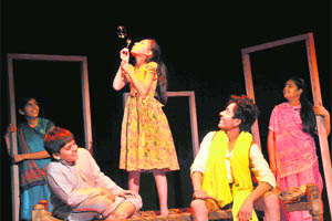Children of Wings Theatre Company rehearse for the upcoming  festival Parwaaz at St Kabir School, Chandigarh, on Sunday. 